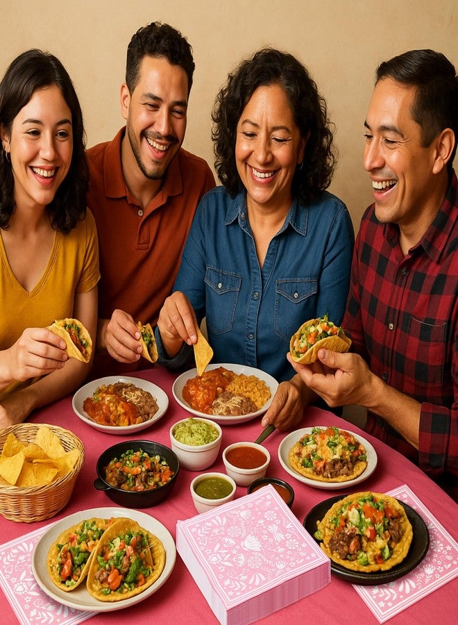 FillTouch مجموعة فيلتاش من 100 قطعة من مناديل فييستا مكسيكية، مناديل ورقية مزينة بزهرة ماندالا، زينة حفلات مكسيكية لحفلات استقبال المولود الجديد، مستلزمات حفلات عيد ميلاد مكسيكية (وردي وأبيض) - Image 4